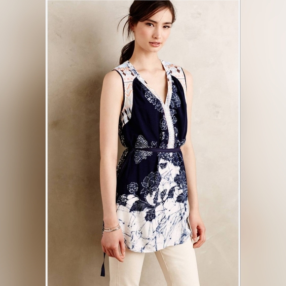 Anthropologie One September sequin mixed media sleeveless v-neck top small - Picture 1 of 11